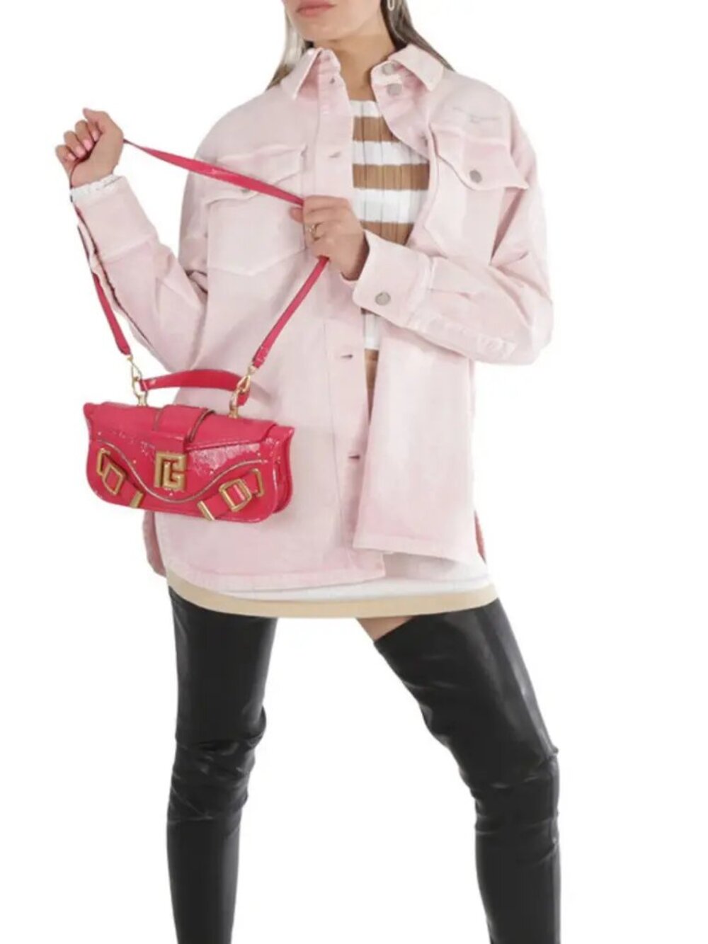 Balmain Blaze Rose Pink Patent 2-Way Baguette Bag | NWT | Rare | COA - Picture 2 of 12